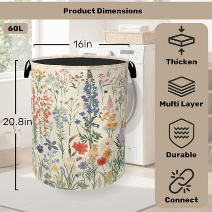 Summer Wild Herbs Large Clothes Hamper Bag - Laundry Basket with Handles, Space Saving Foldable Design for Nursery - color: Summer Wild Herbs