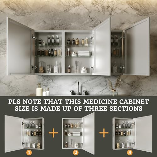 48 x 24 in Medicine Cabinet with Mirror and Side Panels, Silver | Surface or Recessed Medicine Cabinet Mirror with Storage, Adjustable Shelves, Aluminum Alloy Frame, Assembly Required - size: 48''x24''