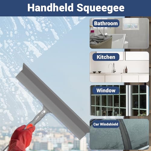 Floor Squeegee for Concrete Floor, 15.8" Large Heavy Duty Squeegee for Floor with 60" Adjustable Handle, 2-in-1 Silicone & EVA Blade for Garage,Concrete,Tile,Bathroom,Window Glass Cleaning
