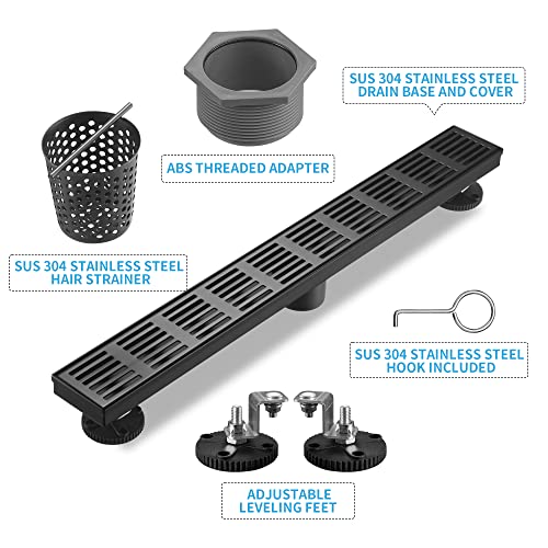 Linear Shower Drain 36 Inch, Professional Brushed SUS-304 Stainless Steel Shower Drain, 51L/Min Fast Drainage Floor Linear Drain, US Standard CUPC Certified, Matte Black, SD-109 - color: Matte Black, size: 36 Inch