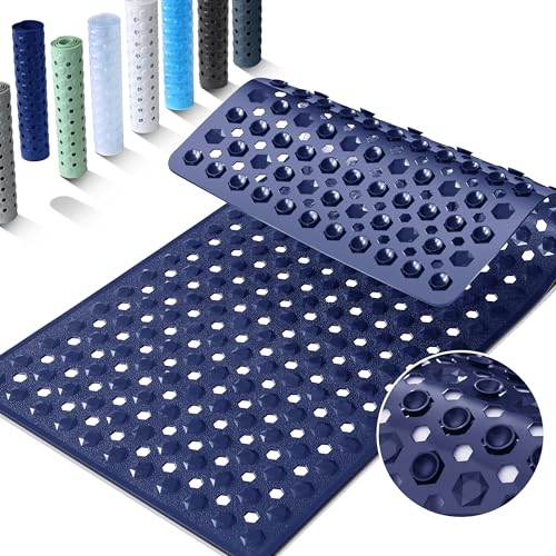 Yimobra Bathtub Mat Non Slip, 27.5"X15.5" Machine Washable Shower Floor Mat, Soft on Feet, Bathmat with Drain Holes and Suction Cups, Bathroom Essentials, Dark Blue - color: Dark Blue, size: 27.5 X 15.5 Inch