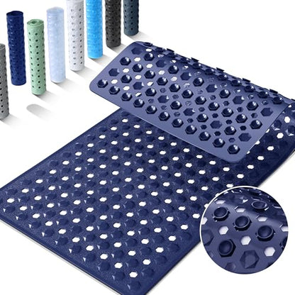 Yimobra Bathtub Mat Non Slip, 34.5"X15.5" Long Shower Mat for Inside Shower, Machine Washable Bath Mat with Drain Holes & Strong Suction Cups, Soft on Feet, Bathroom Essentials, Dark Blue - color: Dark Blue, size: 34.5 X 15.5 Inch