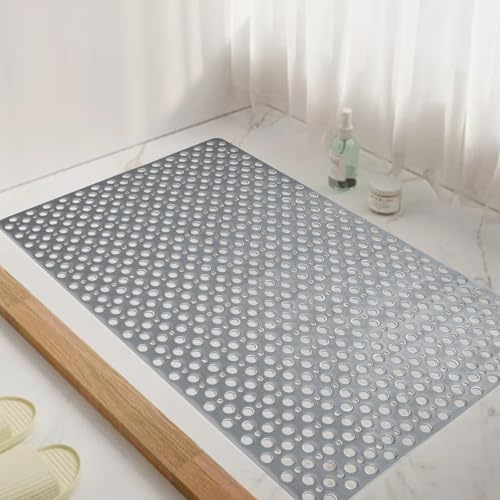 Tiamo Large Shower Mat Non Slip TPE Bathtub Mat Suction Cups for Elderly | 36x24inch rectangle,inside shower，big drain holes,quick dry,smooth tile floors,seniors,grey - color: Grey, size: 35.4" x 23.6" (Rectangular)