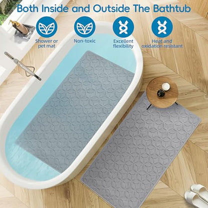 Non-Slip Rubber Bathtub Mat with Suction Cups, 17 × 35 Inch (Gray) | 100% Rubber, Leaf Texture. Vacuum Suction Cups. Soft on Touch. BPA/PVC-Free. Machine Wash. Safe For Bath, Shower, Pet Dogs. - color: Gray, size: 35" x 17" (Rectangular)