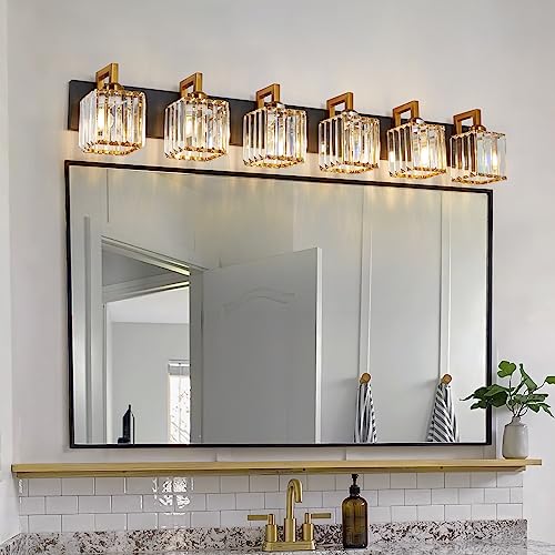 Modern Bathroom Vanity Light 6-Lights Black Gold Crystal Wall Lamp Bathroom Modern Crystal Vanity Lighting - color: Black+Gold Crooked, size: 6-light