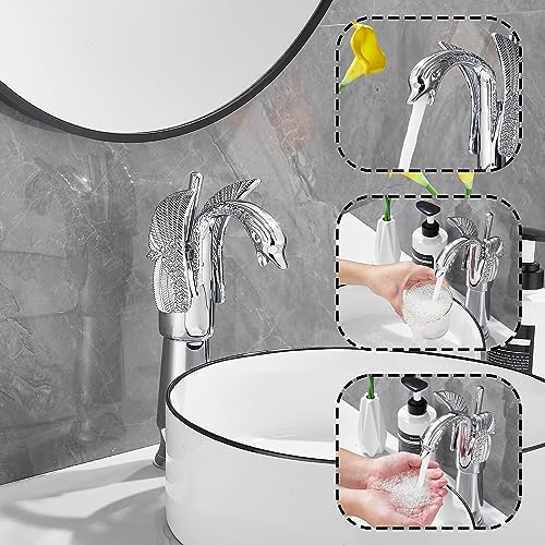 Chrome Swan Shape Single Handle One Hole Bathroom Vessel Sink Faucet Deck Mount Lavatory Sink Faucet - color: Chrome, size: Tall