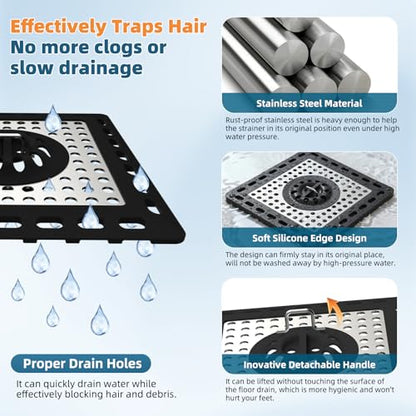 Hibbent Upgraded Shower Drain Hair Catcher, Shower Cover for Bathroom Floor 4" Drain, Anti-Clogging Bathtub Strainer, Stainless Steel Kitchen Sink Strainer with Handle, Black - color: 4' Black