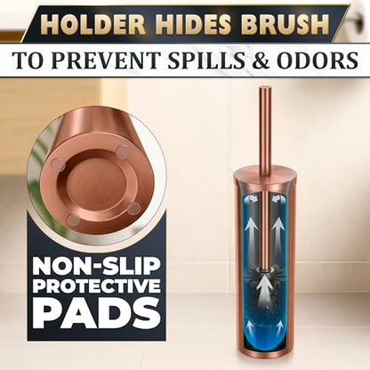 Bronze Toilet Brush and Holder Set for Modern Bathrooms (Bronze) | Toilet Bowl Brush and Holder, Removable Inner Bowl, Dense Bristles, Long Handle, Scratch Resistant, Detachable Long Handle - color: Bronze