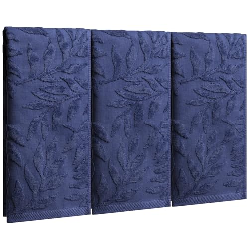 3pcs Navy Blue Leaves Hand Towels,100% Cotton 3D Leaf Jacquard Decorative Towel for Home Bathroom Kitchen Decor Gift,13.8x29.5 Inch - color: Navy Blue, size: 3pcs