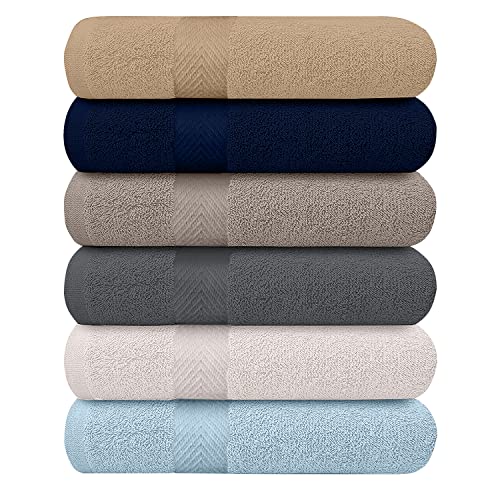 KAHAF Collection 6-Pack Bath Towels - Lightweight - Extra Absorbent - 100% Cotton - Shower towels (Multi, 27 inchesx54 inches) - size: 6 Pack (27" x 54")