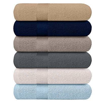 KAHAF Collection 6-Pack Bath Towels - Lightweight - Extra Absorbent - 100% Cotton - Shower towels (Multi, 27 inchesx54 inches) - size: 6 Pack (27" x 54")