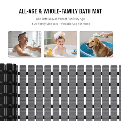 MBOSS Bathtub Mat Non Slip, Shower Mat for Inside Shower, Suction Cups Design and Drain Holes, 27.5 X 15.7 Inch, Bathroom Essentials Safe, Easy to DIY Cut, Soft and Eco-Friendly Materials - color: Grey, size: 27.5" x 15.7" (Rectangular)