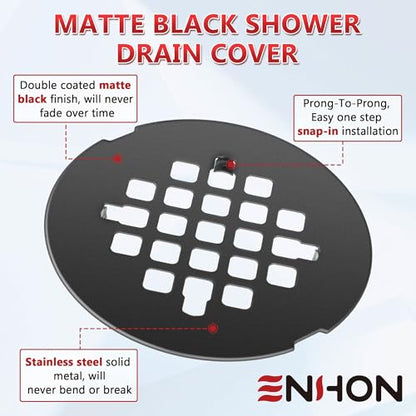 Enhon 1 Pack 4-1/4 Snap in Shower Drain Cover | Round Strainer Drain Grid, Bathroom Shower Grate Cap Replacement for Hair Catcher, Stainless Steel