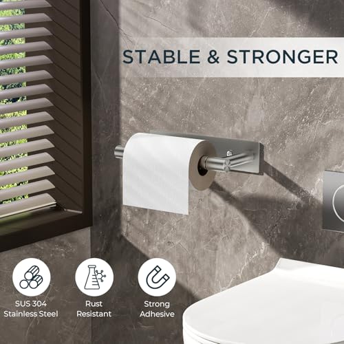 FORIOUS Commercial Toilet Paper Holder Wall Mount Bathroom Tissue Holder | Brushed Nickel | Adhesive or Screw | SUS304 Stainless Steel Rustproof | Pivoting Tissue Roll Holder | Square Base - color: Stainless Steel