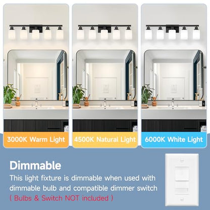 5-Light Bathroom Vanity Light, Modern Matte Black Bathroom Light Fixtures with Square Frosted Glass, Wall Sconces fixtures Over Mirror Restroom,Living Room Hallway E26 - color: Black, size: 5-Light
