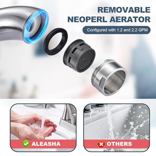Brushed Nickel Bathroom Sink Faucet, 4 Inch Centerset Bathroom Faucet | ALEASHA 2 Handles Vanity Faucet with Pop Up Drain Stopper, RV Lavatory Vanity Faucets with Aesthetic Appeal - color: Brushed Nickel