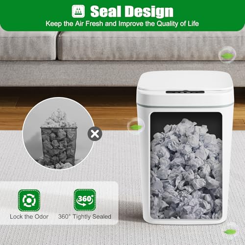 Kitchen Trash Can, 16L Automatic Trash Cans Built-in LED Lighting & Trash Bag Box Automatic Motion Sensor Bathroom Trash Can with One-Touch Auto Bagging & Odor Sealing for Kitchen Bedroom Office