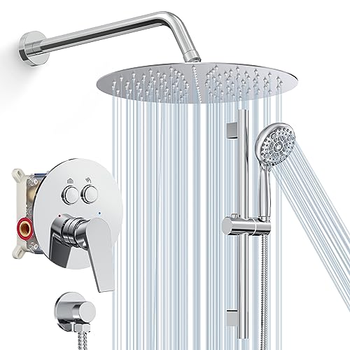SR SUN RISE Rain Shower Faucet Set - 10 Inch Rain Shower Head with Handheld & Slide Bar Combo Set - Bathroom Wall Mounted Shower Faucet with Valve - Polished Chrome - color: Polished Chrome