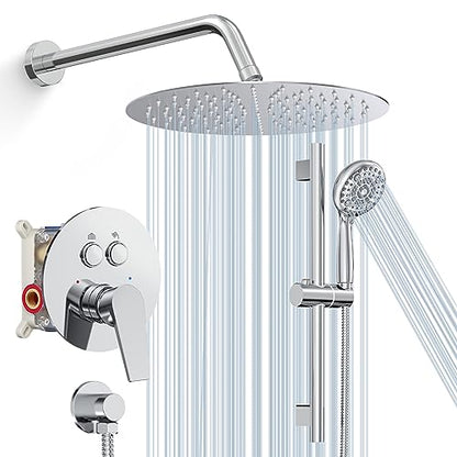 SR SUN RISE Rain Shower Faucet Set - 10 Inch Rain Shower Head with Handheld & Slide Bar Combo Set - Bathroom Wall Mounted Shower Faucet with Valve - Polished Chrome - color: Polished Chrome