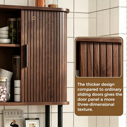 Fluted Bathroom Wall Cabinet, Wall Mounted Medicine Cabinet with Sliding Tambour Door & Adjustable Shelf, 3-Tier Over the Toilet Storage Cabinet for Laundry Room, Kitchen, Walnut - color: Walnut