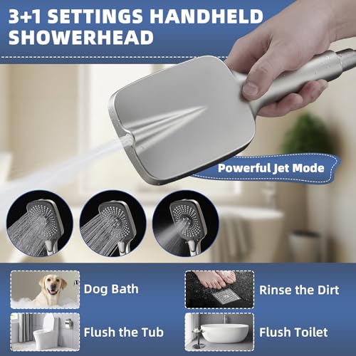 12" High Pressure Rain/Rainfall Shower Heads With Handheld Spray Combo (3+1 Settings & Built-in Power Wash Mode), Double/Dual Shower Head With Handheld - Height/Angle Adjustable(Brushed Nickel) - color: Brushed Nickel, size: 12 Inch