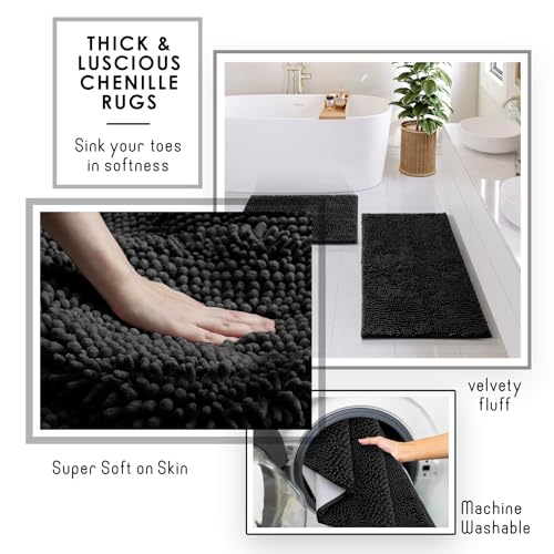 Clara Clark Bathroom Accessories Set - 27PC Bathroom Set with Adhesive Corner Shower Caddy Hanging, Bathroom Sets with Shower Curtain and Rugs, Black Shower Curtain Set with Bathroom Trash Can | 27 Piece Bathroom Sets with Shower Curtain and Rugs with Soa