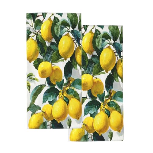 Watercolor Lemon Hand Towels Set of 2, Summer Fresh Fruit Decorative Bath Towels, Soft Microfiber Absorbent Quick Dry Fingertip Towels for Bathroom Kitchen Spa Home Decor 14.5x28 Inch - color: Watercolor Lemon