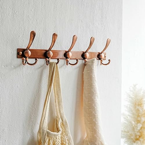 Coat Rack Wall Mount, Heavy Duty 12-Gauge Base vs Flimsy 1mm, Double-Thick Solid Anti-Snap Hooks, 16” Stud-Mount,Stainless Steel Hanger for Clothes Hat Entryway Closet, Antique Copper,Pack of 2 - color: Antique Copper, size: L=17" (2pcs)
