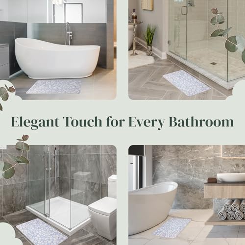 ROHKEX Stone Shower Mat - Diatomite Blue & White, 15x24, Non-Slip | Diatomaceous earth mat - fast-drying, non-slip, textured - Use for bathroom & shower floor, easy clean - color: Blue - White