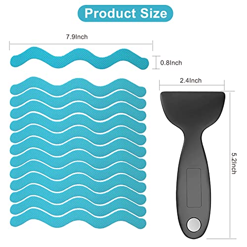 Bathroom Tub Anti-Slip Stickers 24 Pack Safety Tub Strip Decals with Premium Scraper for Tub Shower Stair Ladder Boat (Blue)