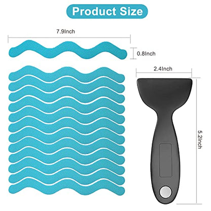 Bathroom Tub Anti-Slip Stickers 24 Pack Safety Tub Strip Decals with Premium Scraper for Tub Shower Stair Ladder Boat (Blue)