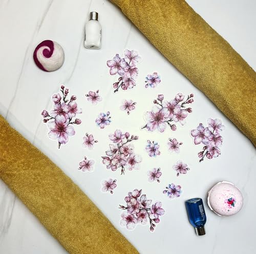 Handmade NON SLIP BATHTUB STICKERS, 18 PCS Sakura Cherry Blossom Decals, Alternative to Shower Mat, Waterproof Adhesives, Anti Slip Shower Stickers, Tubs, Stairs - Safety Tub Non Slip Stickers