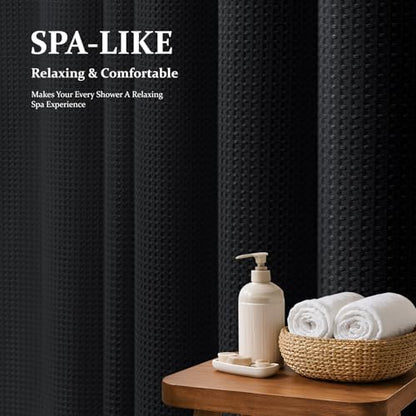 Extra Long Waffle Shower Curtain 256 GSM Fabric 72"x84" Black | 84 Inch Long, Thick Cloth, Weighted Hem, Water Repellent, Tall Hotel Luxury Polyester Shower Curtains for Bathroom 12 Hooks - color: Black, size: 72"W x 84"L (Pack of 1)