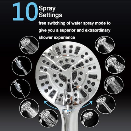 High Pressure Shower Head with Magnetic Back Fixed Base Design,Handheld Showerhead with Hose Set Stainless Steel 59 inches/5 ft 10-Setting 5 inches Large Face,Chrome Finish (Silver) - color: Silver