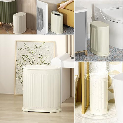 1.6 Gallon Trash Can with Lid, Small Bathroom Trash Can Wastebasket, Slim Garbage Can with Inner Bucket, Press Top Lid Garbage Container Bin for Kitchen, Home, Office, Bedroom, Living Room - color: Cream White