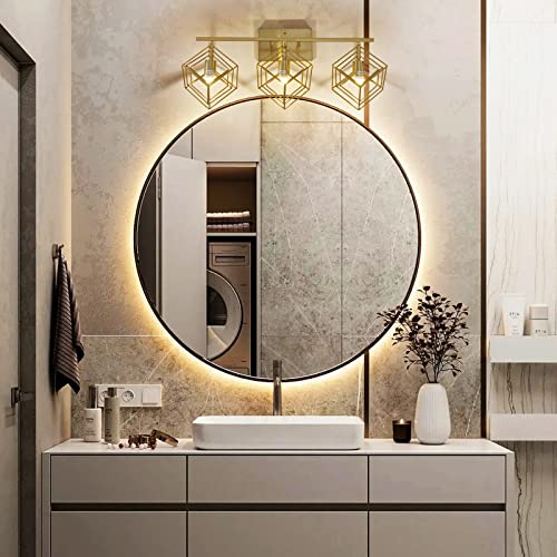 Bathroom Vanity Light with 3 Bulbs Bathroom Light Fixtures Over Mirror with 3 Rotatable Cube Shades Modern Wall Mounted Brushed Brass Gold - color: Brushed Brass, size: 3-Lights ( 28" Width )