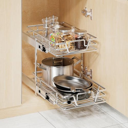 2-Tier Kitchen Cabinet,Pull Out Cabinet Organizer,Shelf and Drawer Organizer Slide Out Pantry Storaqe Basket in Multiple Sizes (12" W x21 D) - size: 12" W x21" D