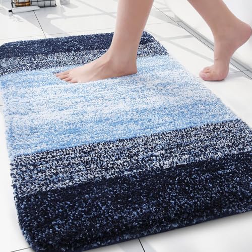 Arotive Microfiber Bathroom Rugs, Shaggy Soft and Absorbent Bath Rug, Thick Plush Machine Washable Dry Bath Mats for Bathroom, Tub and Shower, 30x20, Blue, Rectangular - color: Blue, size: 30" X 20"