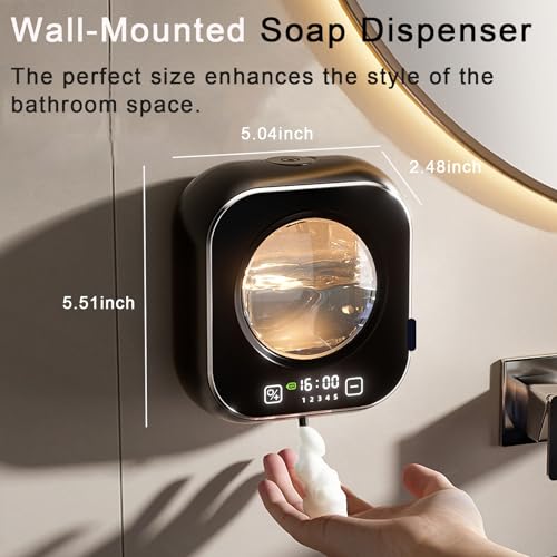 Automatic Soap Dispenser Touchless, 5 Visual Levels Foam Soap Dispenser,11.3 oz Liquid Storage Tank,80 Days of Battery Life,Digital Display,Soap Dispenser for Kitchen Sink (Black) - color: Black