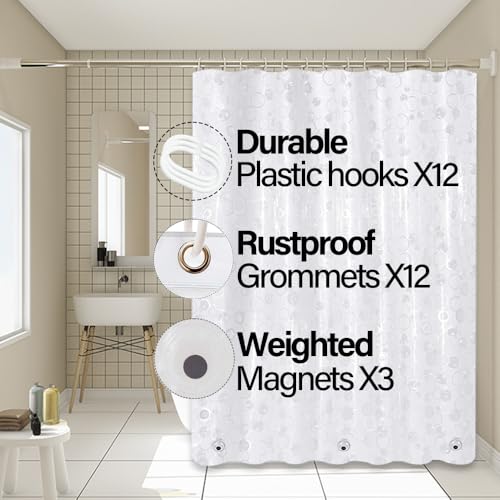 Plastic Shower Liner - Premium EVA Thickened Shower Curtain Liner with Rustproof Grommets and 3 Weighted Magnets, Waterproof Shower Curtain for Bathroom… (5G-Circular Pattern, 72”*72”) - color: 5g-circular Pattern, size: 72”*72”