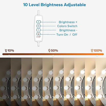 LED Vanity Lights For Mirror, Vanity Lights Stick on with 10 Dimmable Bulbs | 3000K 4000K 6500K & 10 Level Brightness Adjustable, USB Cable, Hollywood Mirror Lights for Makeup Dressing Room Bathroom - size: 10 Lights (White)
