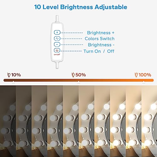 LED Vanity Lights For Mirror, Vanity Light Stick on with 10 Dimmable Bulbs | 3000K 4000K 6500K & 10 Level Brightness Adjustable, USB Cable, Hollywood Mirror Lights for Makeup Dressing Room Bathroom - size: 14 Lights (White)