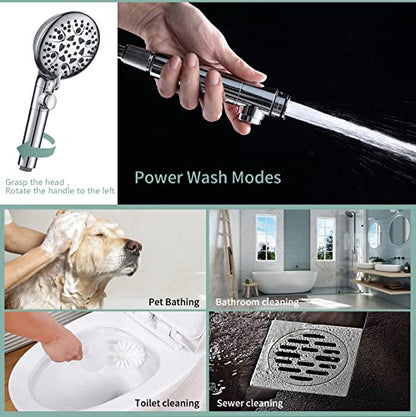Handheld Shower Head with 79inch Extra Long Hose,ON OFF Switch. | 8 Spray Settings High Pressure Detachable Showerhead,Built-in Power Sprayer to Clean Pets, Adjustable Angle Bracket,Silver