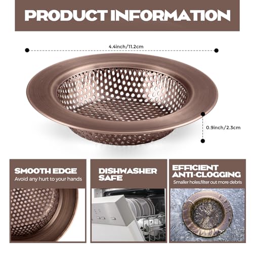 2 Pcs Sink Strainer Stainless Steel Kitchen Sink Drain Strainer Basket Cover Mesh Hair Food Catcher, Large Wide Rim of 4.4 Diameter(Red Bronze) - color: Red Bronze
