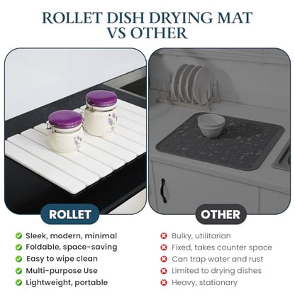 Stone Drying Mat for Kitchen Counter 24"×16"with Water Absorbent Coaster | Foldable Quick Dry Mats for kitchen Dishes, Non Slip Quick Drying Diatomaceous Earth For Any Countertop