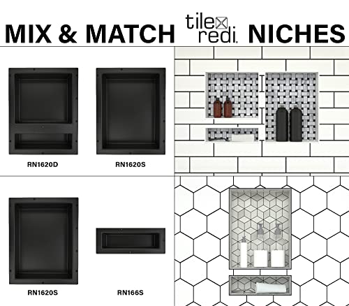 Tile Redi USA RN1620S-BI Redi Niche Single Recessed Shower Shelf, One Inner Shelf, 20" H x 16" W, Black - size: 20" H x 16" W (1 Shelf)