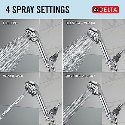 Delta Faucet 4-Spray Handheld Shower Head, Chrome Shower Head with Hose, Showerheads & Handheld Showers, Handheld Shower Heads, Detachable Shower Head, Hand Shower 1.75 GPM, Chrome 75413 - color: Chrome