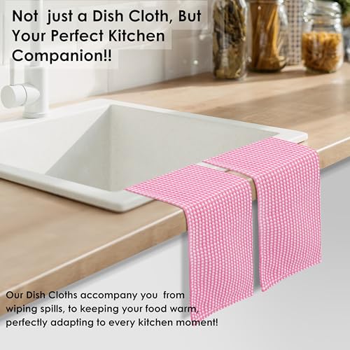 12 Pack Dual Tone Waffle Weave Dish Cloth, 12"x12", 100% Cotton, Absorbent, Fast Dry, Soft for Cleaning, Durable Dishcloth Set, Machine Washable, Hand Dish Towels, Baby Pink - color: Baby Pink