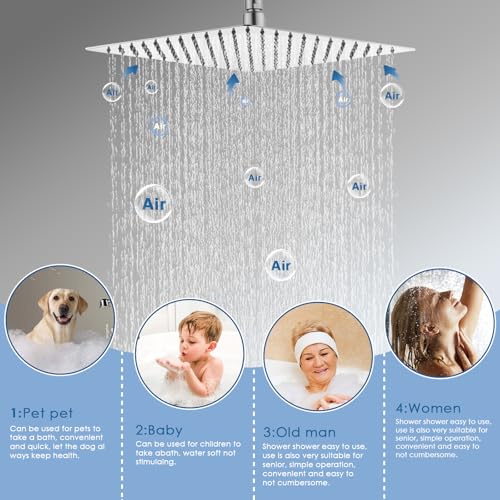 12" Shower Faucet Set Rain Shower System with 6" Wall Mounted Head Full Body Luxury Rain Shower System Rainfall Shower Head with Handheld Combo,3 Way Pressure Balance Valve Kit,Brushed Nickel - color: Brushed Nickel, style: HG-12inch+6inch