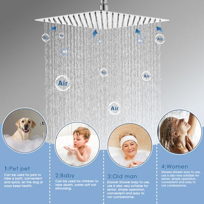 12" Shower Faucet Set Rain Shower System with 6" Wall Mounted Head Full Body Luxury Rain Shower System Rainfall Shower Head with Handheld Combo,3 Way Pressure Balance Valve Kit,Brushed Nickel - color: Brushed Nickel, style: HG-12inch+6inch